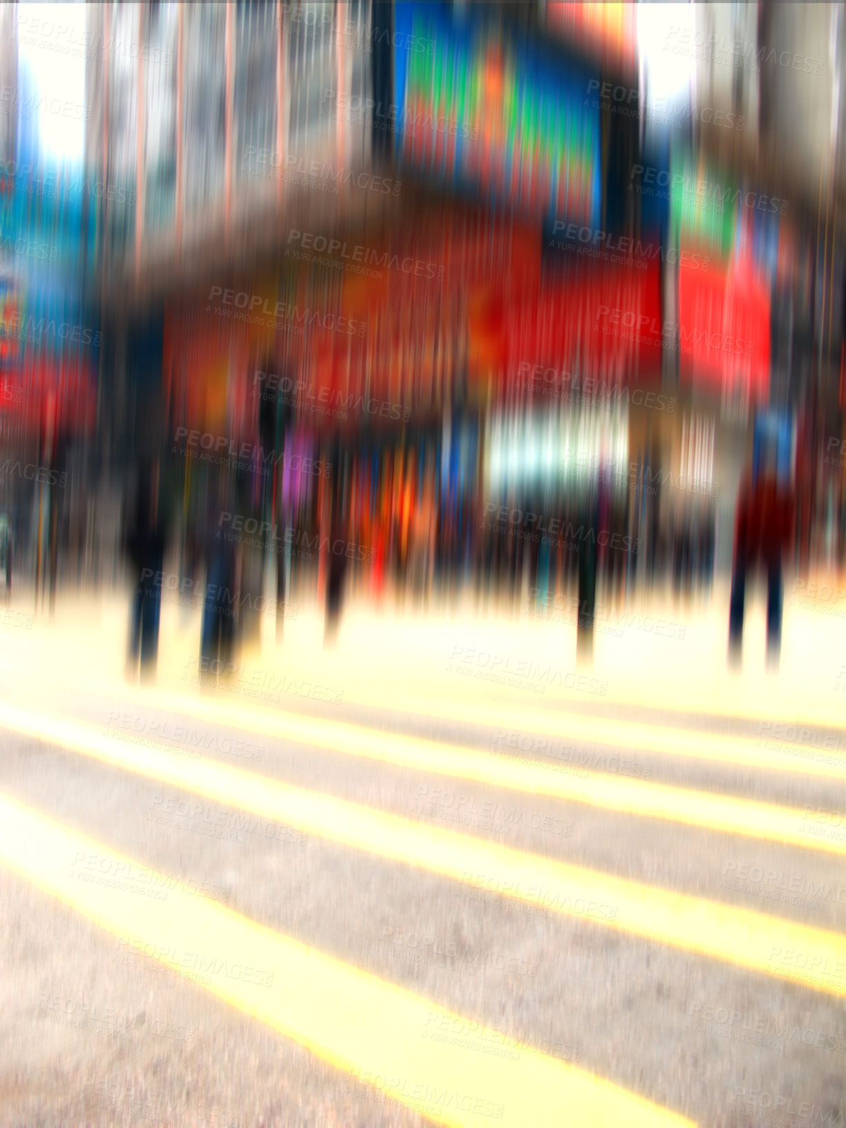 Buy stock photo City, blurred and person walking on crosswalk for morning commute with motion, population and social movement. Society, infrastructure and crowd on busy street with urban culture, travel and asphalt