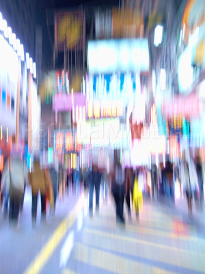 Buy stock photo Motion and lens blurred photo of city people