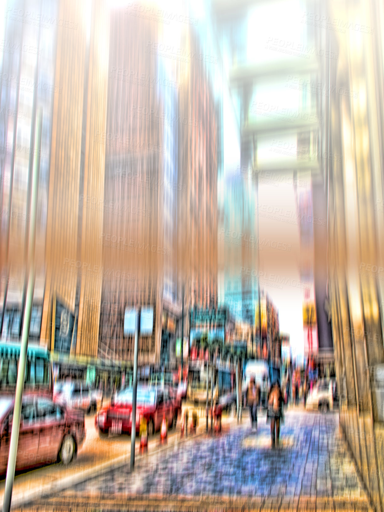 Buy stock photo City, blurred and people walking on street for morning commute with buildings, population and social migration. Society, traffic and crowd on sidewalk with motion, urban travel and culture in London.