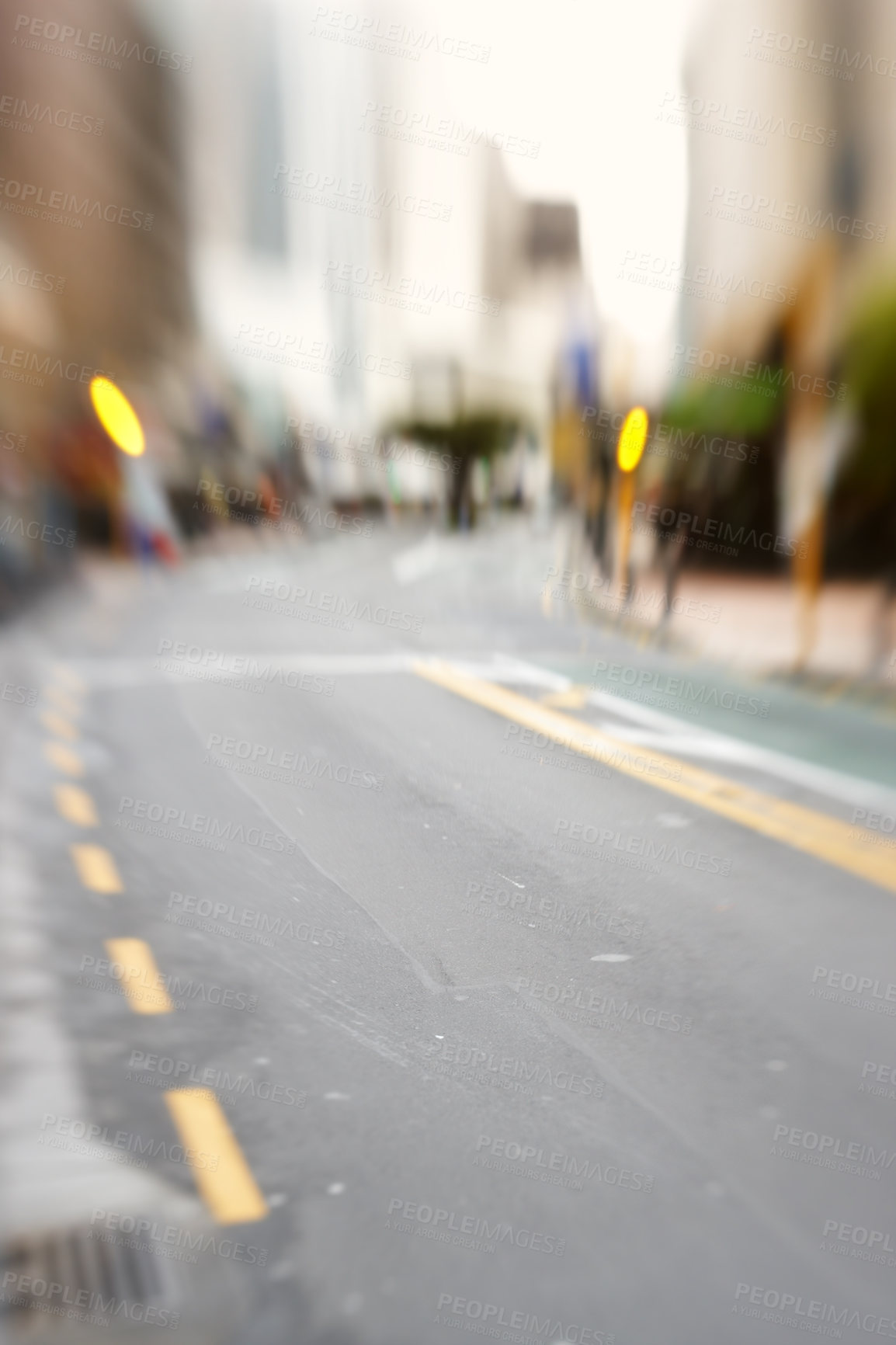 Buy stock photo City, blurred and downtown street for morning commute with buildings, asphalt and social migration. Traffic, light and empty road with motion for urban travel, infrastructure and transport in London.