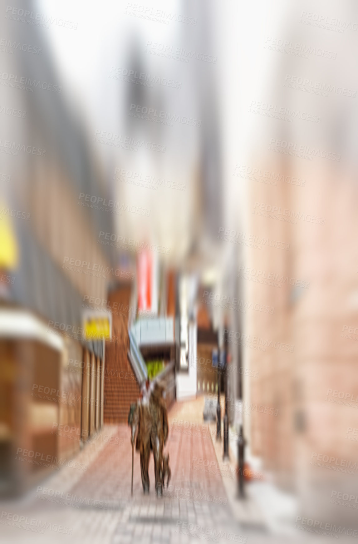 Buy stock photo City, blurred and person walking on street for morning commute with buildings, downtown and social migration. Society, alley and people on sidewalk with motion, urban travel and culture in London.