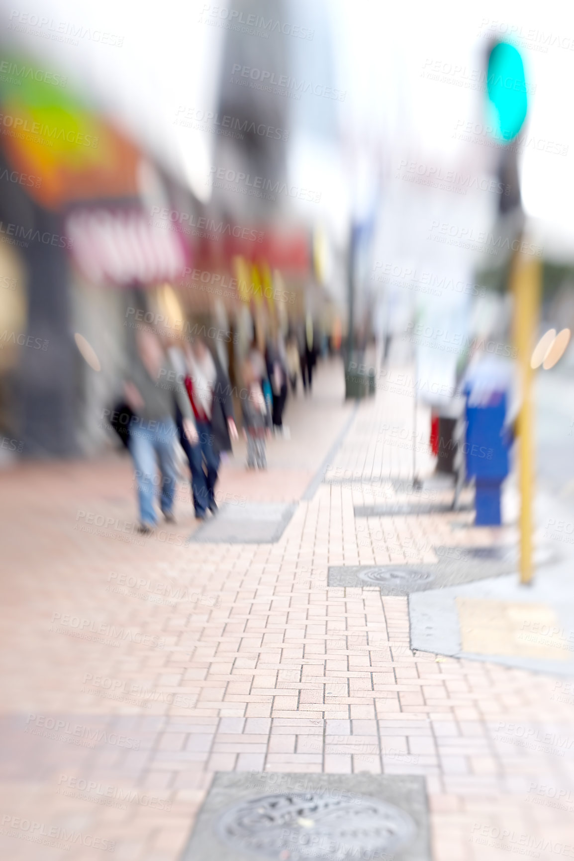 Buy stock photo Motion and lens blurred photo of city people