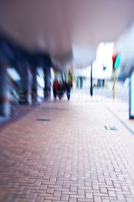 Buy stock photo City, blur and people in street walking for commute, travelling and journey in urban town. Population, community motion and crowd of men and women on crosswalk, road and sidewalk for destination