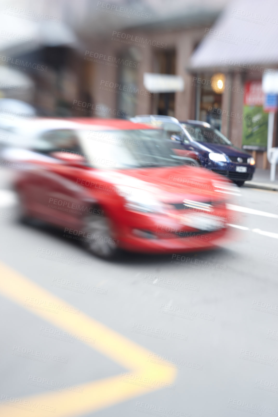 Buy stock photo Motion blur, transport or passenger car on road for travel, trip and journey to destination. Vehicle, city street and speed on highway for driving, movement or automobile cruise in Manhattan