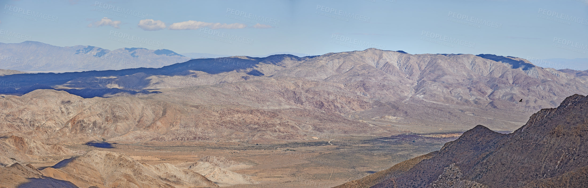 Buy stock photo Landscape, bushes and mountain with nature or environmental friendly, summer and drought in Texas. Outdoor, adventure and aerial view for tourism or hike, dry and hot weather with sustainability