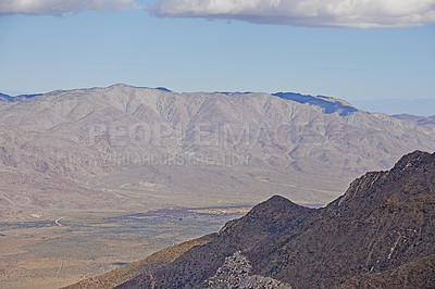 Buy stock photo Landscape, landmark and mountain with nature or environmental friendly, summer and drought in Texas. Outdoor, adventure and aerial view with global warming, dry and hot weather with sustainability