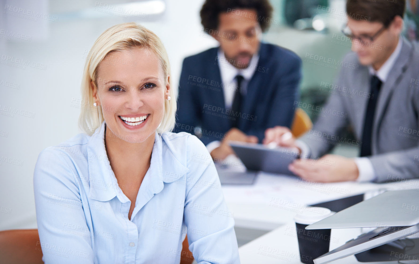Buy stock photo Woman, portrait and accountant manager in office, broker and leader of team planning. Finance, project and tech for stock market trading in workplace, coworking and leader for accounting consulting