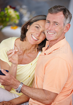 Buy stock photo Portrait of a mature couple who just got engaged