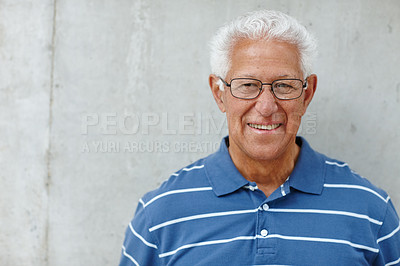 Buy stock photo Portrait of a senior man smiling at the camera