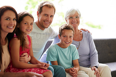 Buy stock photo Portrait of a multi-generational family at home 