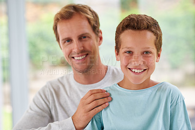 Buy stock photo Portrait of a proud father and his son