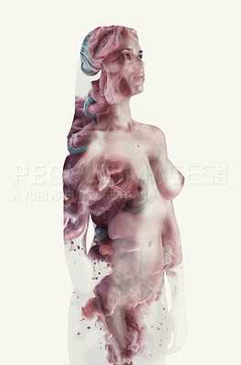 Buy stock photo A multiple exposure of a nude woman and background