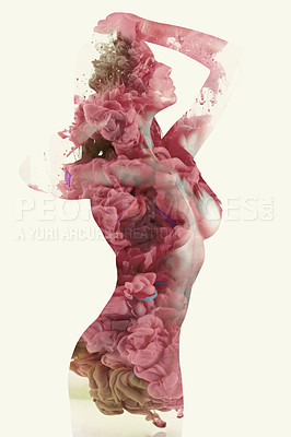 Buy stock photo A multiple exposure of a nude woman and background