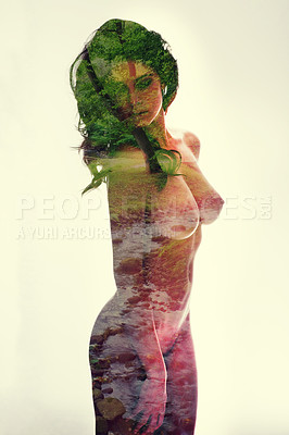 Buy stock photo A multiple exposure of a nude woman and background