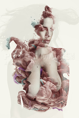 Buy stock photo A multiple exposure of a nude woman and background