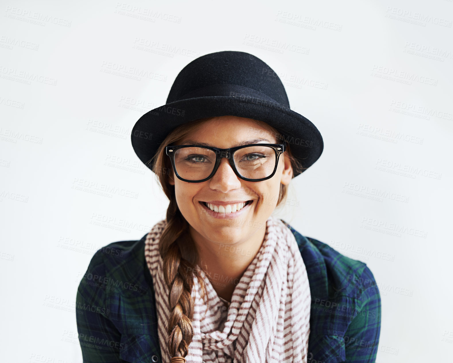Buy stock photo A young hipster girl in studio