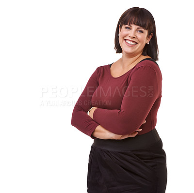 Buy stock photo Shot of a beautiful plus size model isolated on white