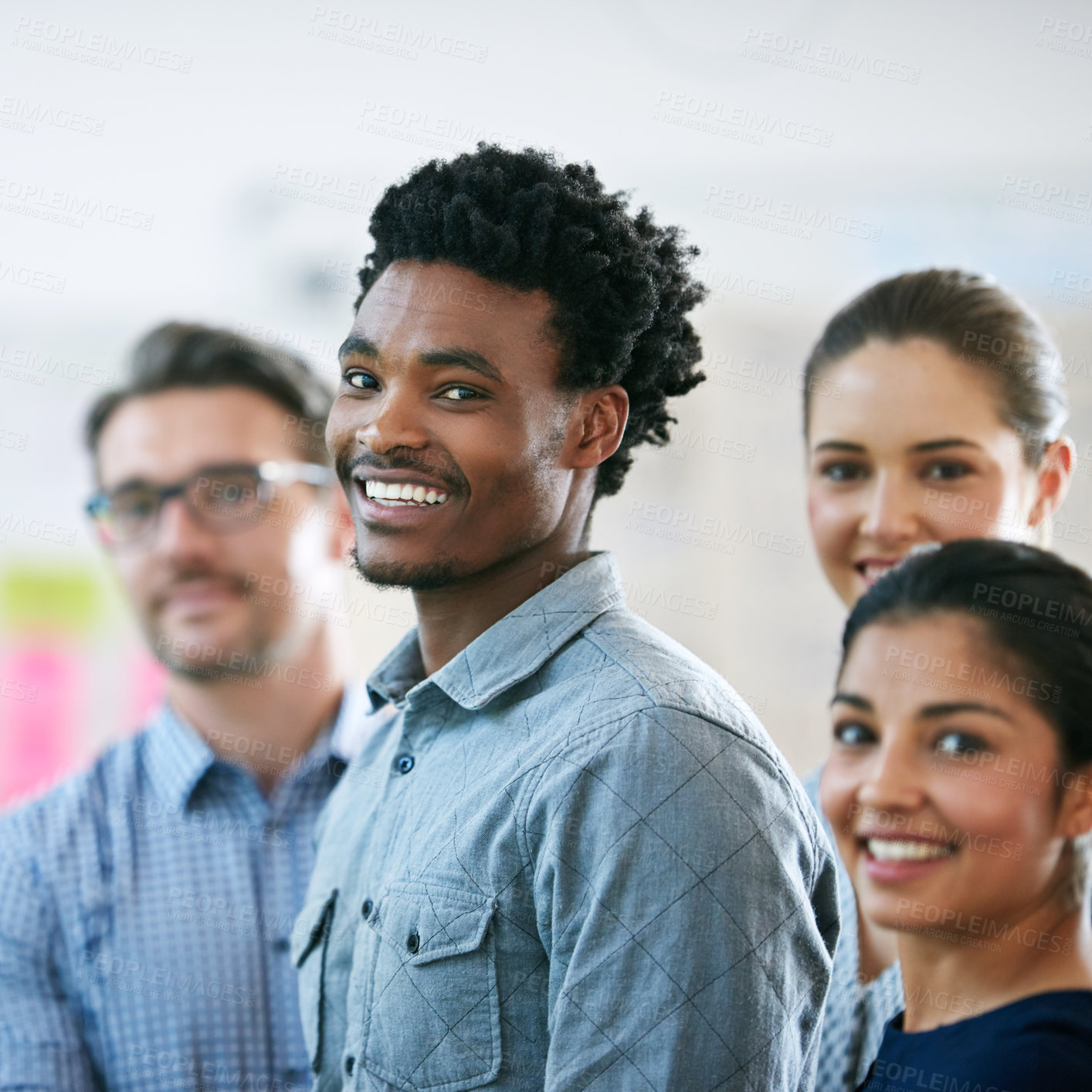 Buy stock photo Shot of a business meeting on the go