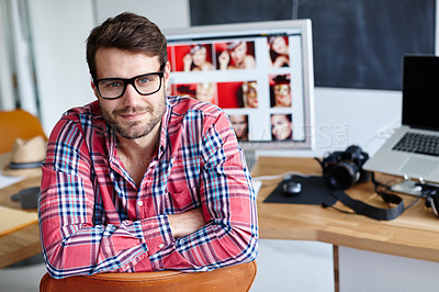Buy stock photo Portrait shot of a serious creative professional in his office