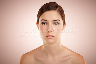 Buy stock photo Studio shot of a beautiful young woman with natural make up 