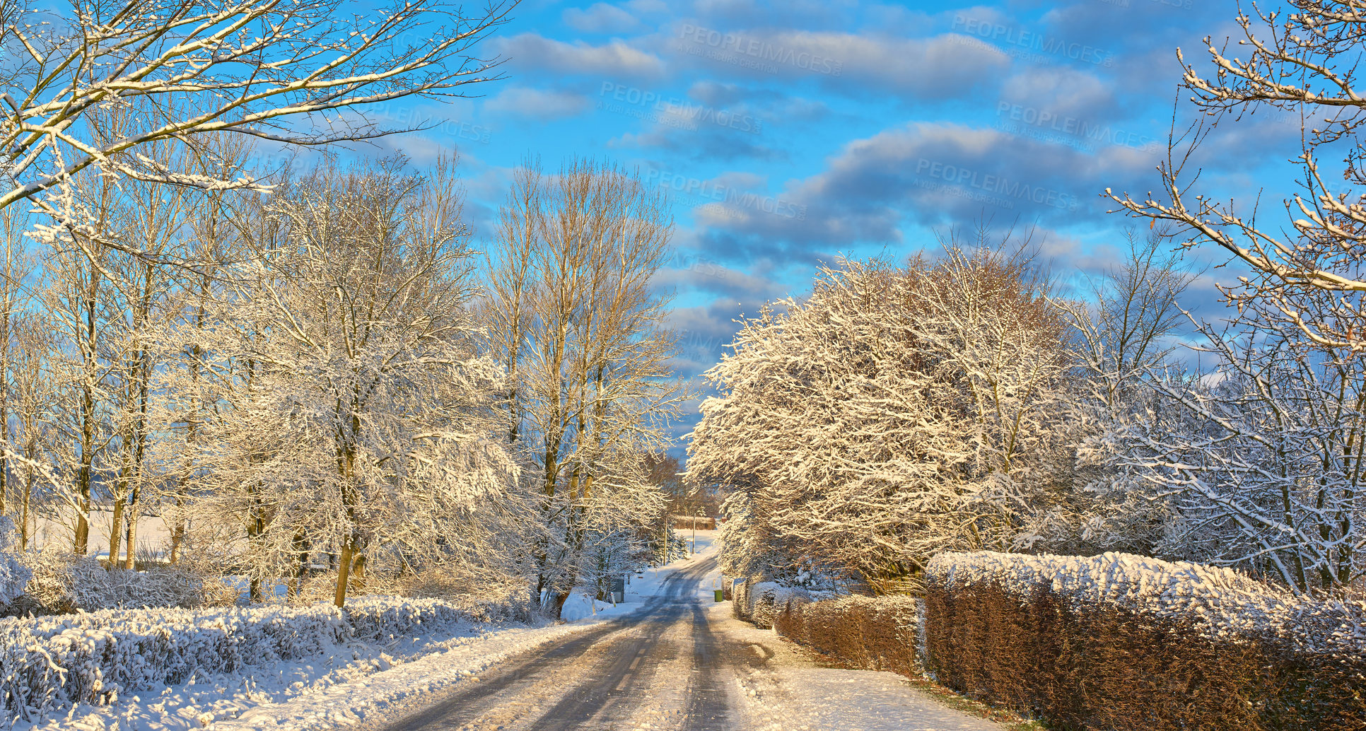 Buy stock photo A photo of a road in winter landscape