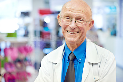 Buy stock photo Portait of a senior pharmacist at work