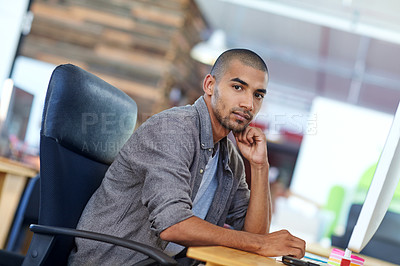 Buy stock photo Portrait of a designer at work on a computer in an office