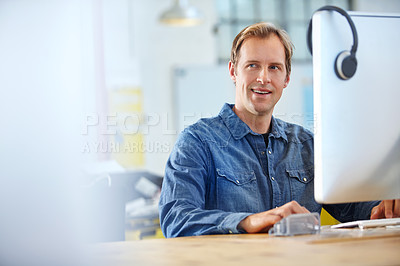 Buy stock photo Portrait of a designer at work on a computer in an office