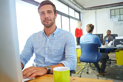 Buy stock photo Portrait of a designer at work on a computer in an office