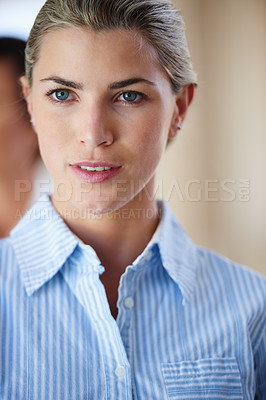 Buy stock photo Cropped shot of an attractive young businesswoman looking away confidently