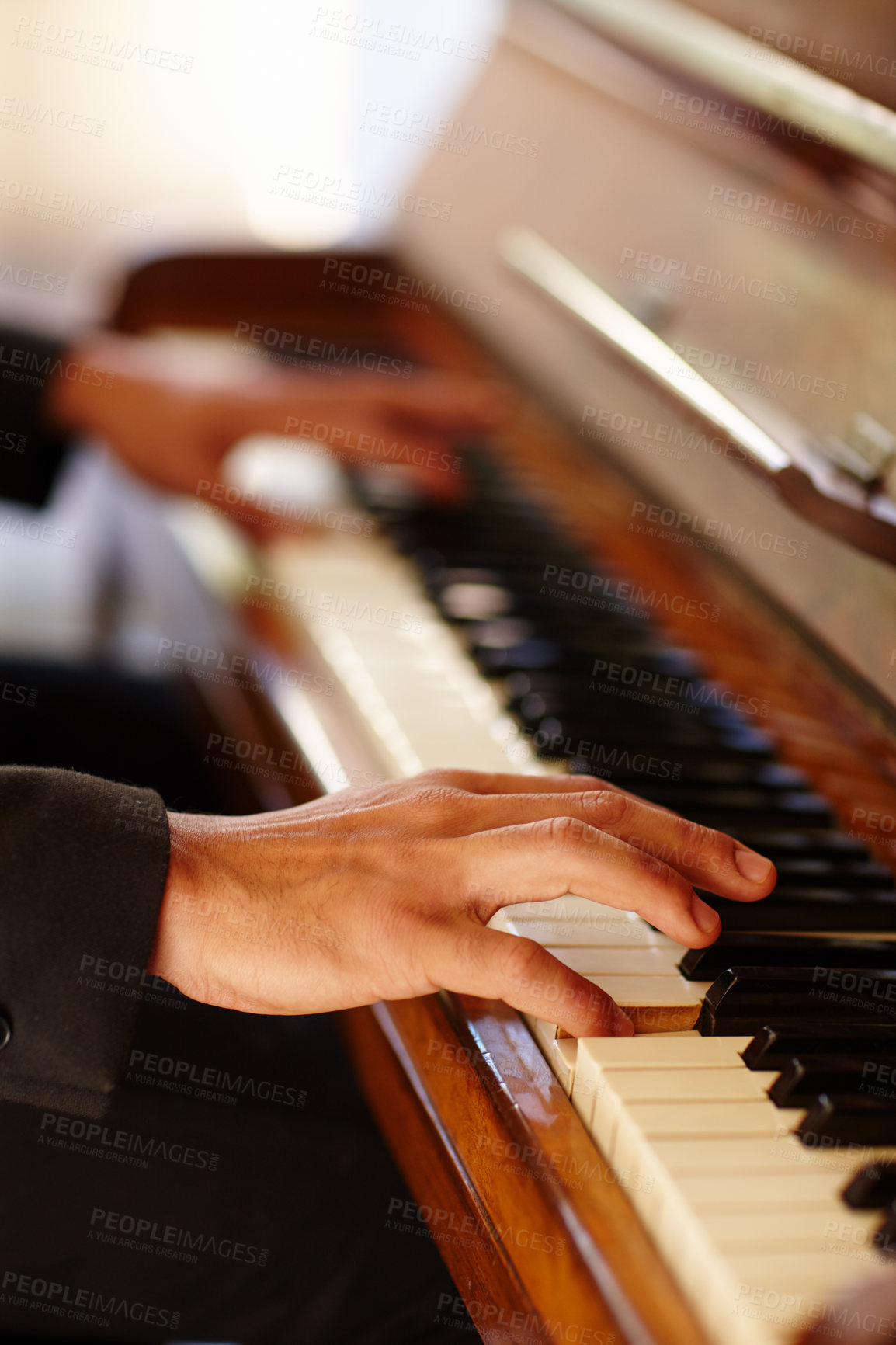 Buy stock photo Closeup shot of the hands of a man playing the piano