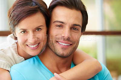 Buy stock photo Portrait of an affectionate married couple at home