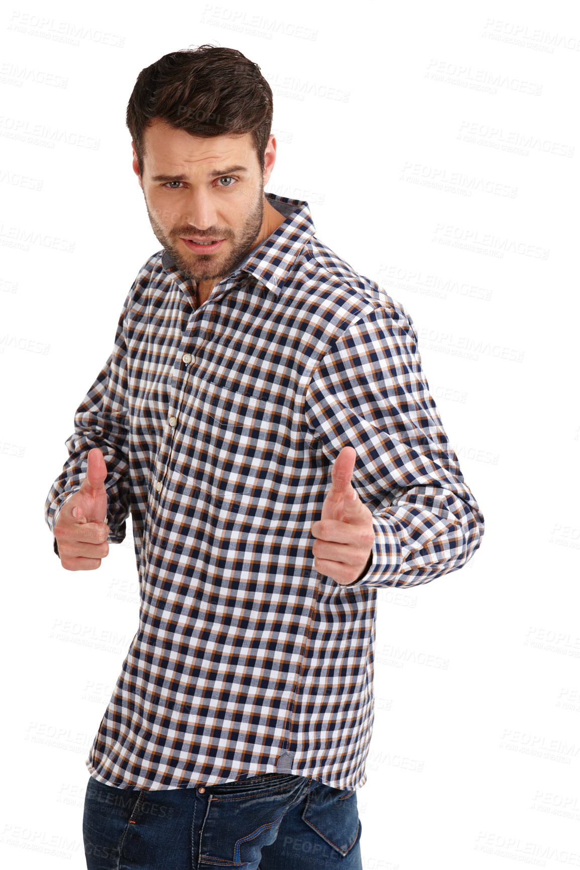 Buy stock photo Studio portrait of a handsome young man posing against a white background