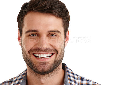 Buy stock photo Studio portrait of a handsome young man smiling isolated on white