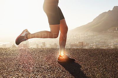 Buy stock photo Concept shot of the pressure on ankles when running