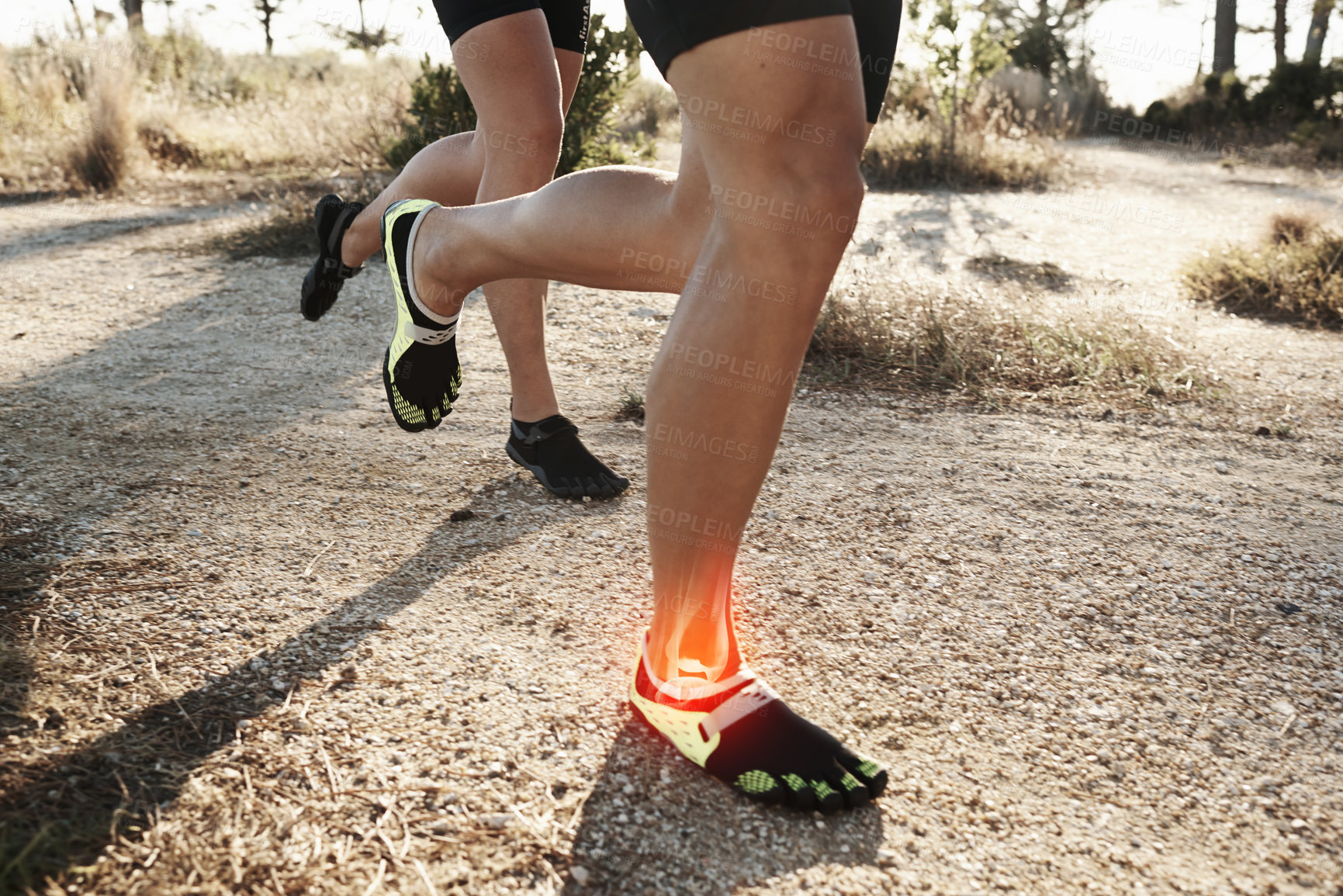 Buy stock photo Concept shot of the pressure on ankles when running