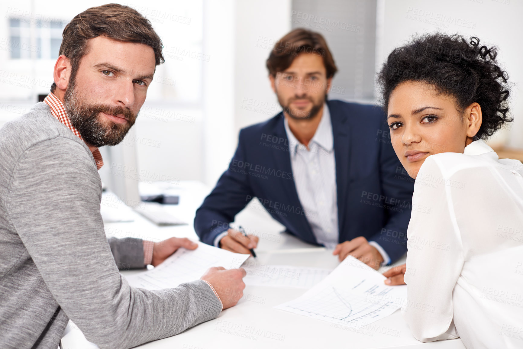 Buy stock photo Group, diversity or business people portrait in confidence, paperwork or commitment at work. Accounting, staff or finance in teamwork for support, solidarity or collaboration for analysis in office