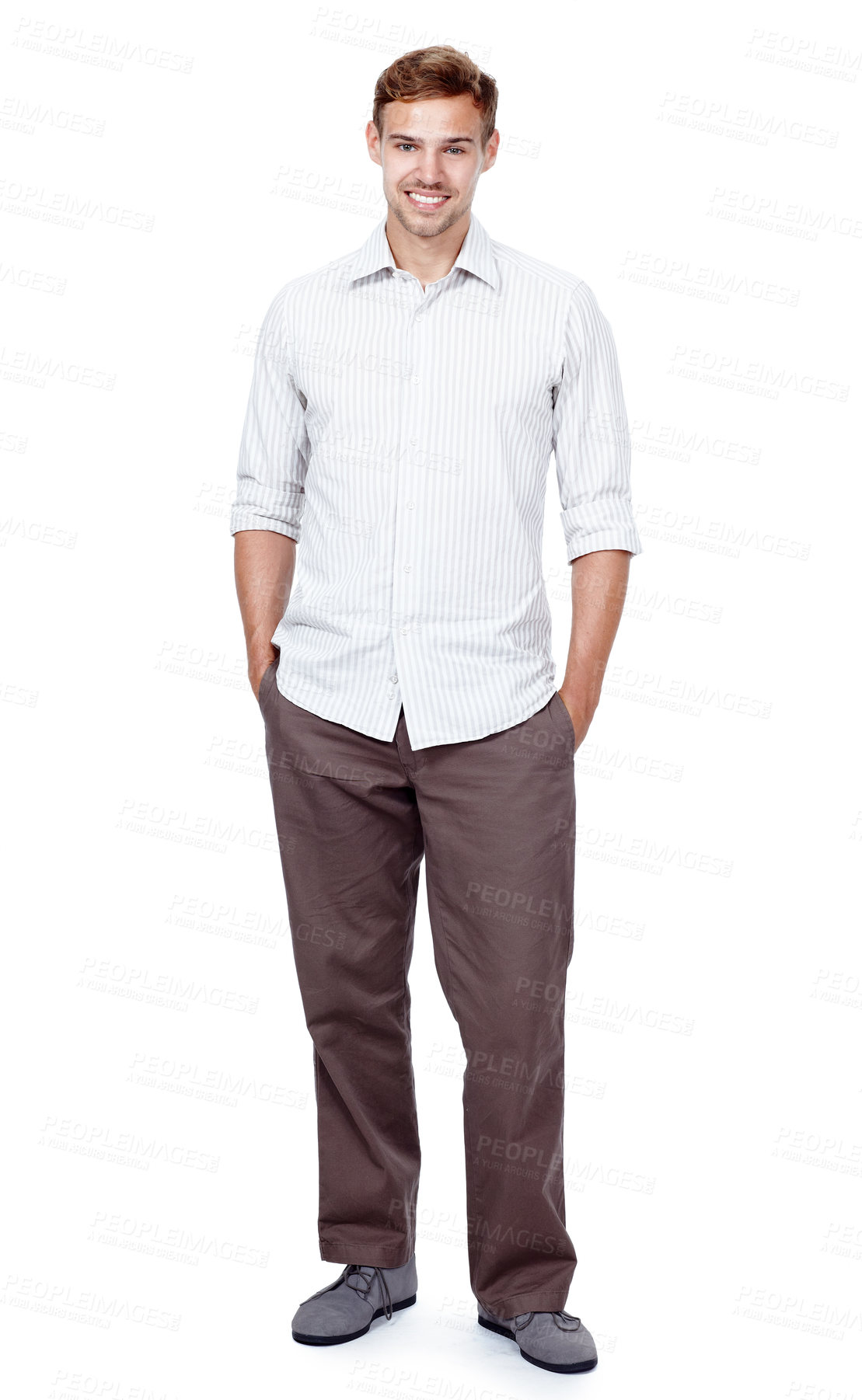 Buy stock photo Smile, fashion and portrait of businessman in studio with confidence, opportunity and pride. Consultant, agent or happy salesman with style, ambition and professional career on white background  