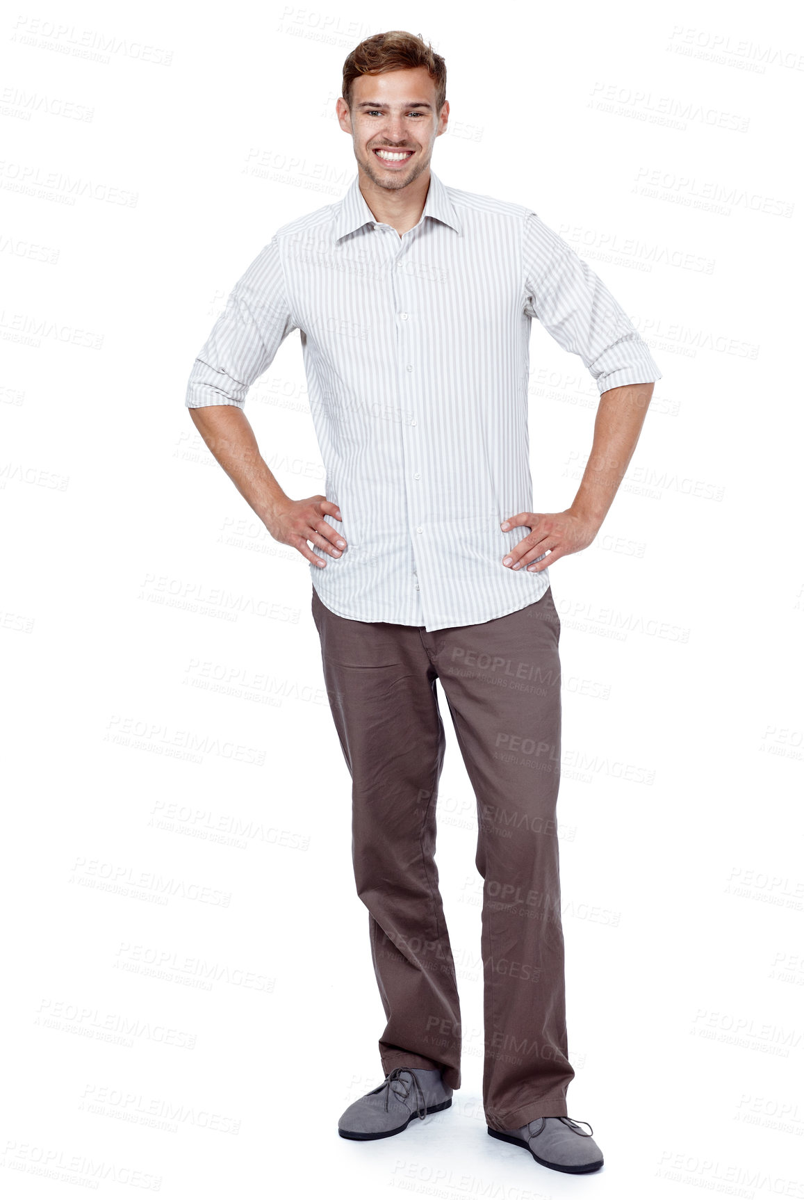 Buy stock photo Confidence, fashion and portrait of businessman in studio with smile, opportunity and pride. Consultant, agent or happy man with casual style, ambition and professional career on white background  