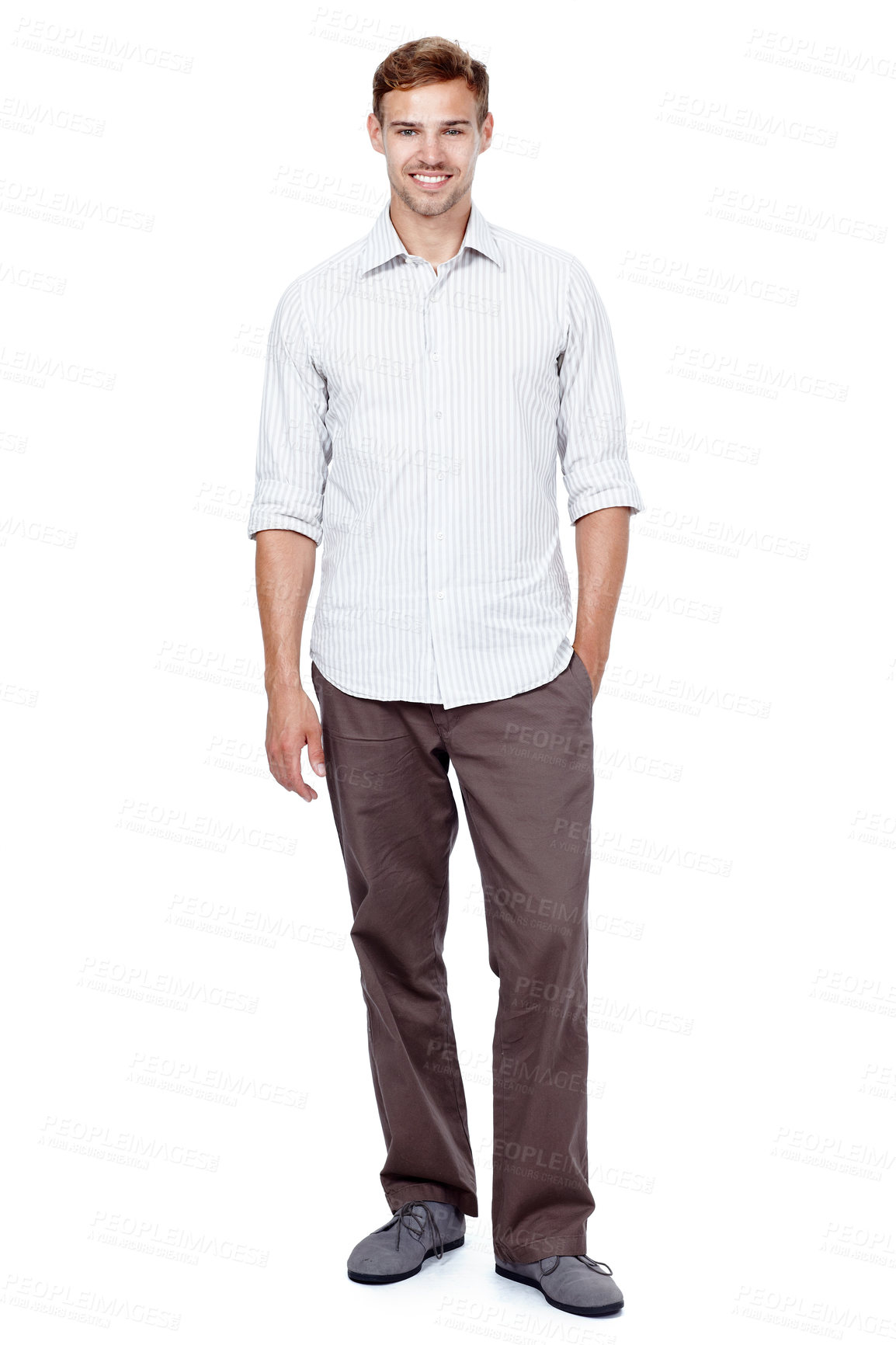 Buy stock photo Smile, portrait and man with business fashion in studio with confidence, opportunity and pride. Consultant, agent or salesman with casual style, ambition and professional career on white background