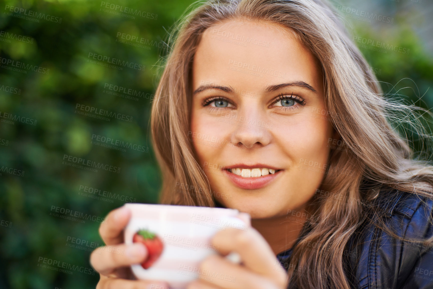 Buy stock photo Portrait of a beautiful teen holding a cup of coffee