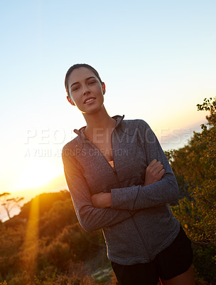Buy stock photo Portrait of a young athlete standing outdoors