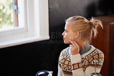 Buy stock photo A young woman drinking herbal tea