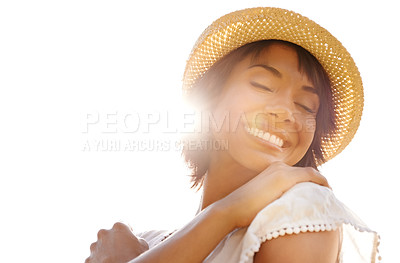 Buy stock photo Shot of a beautiful woman enjoying the outdoors