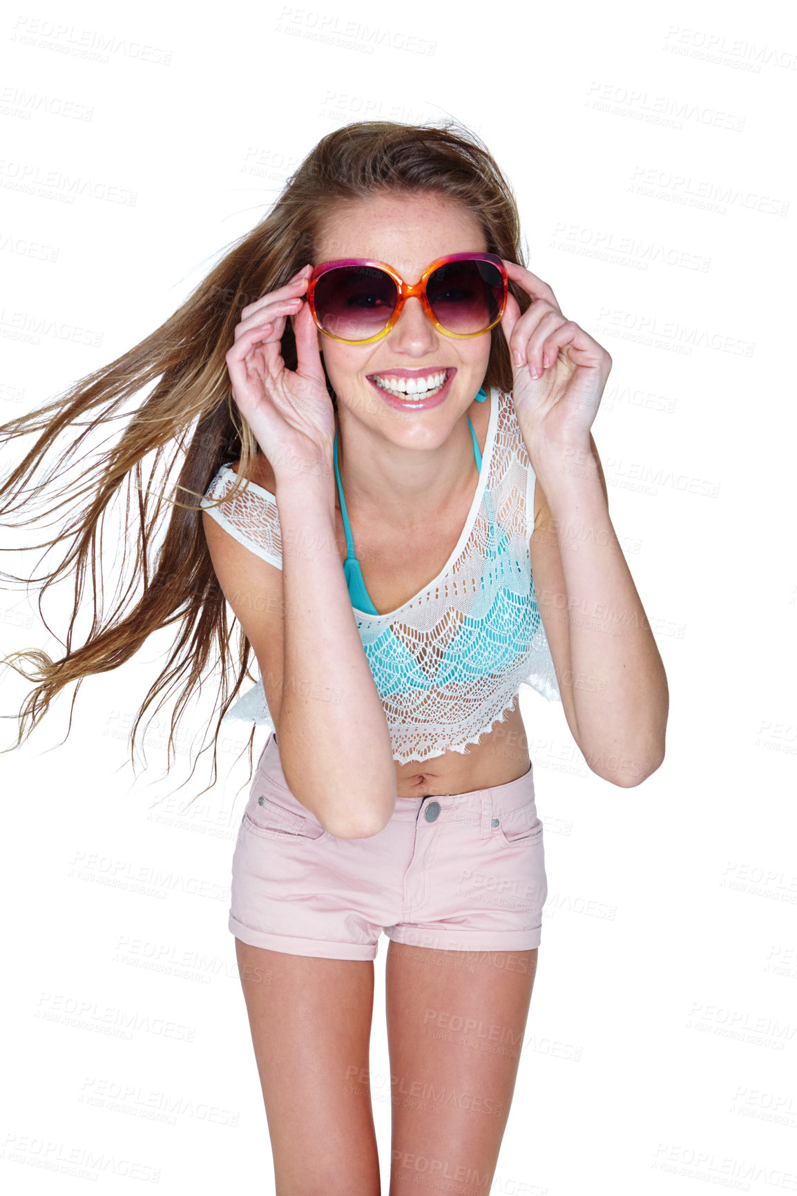 Buy stock photo Studio shot of a young woman dressed for summer isolated on white