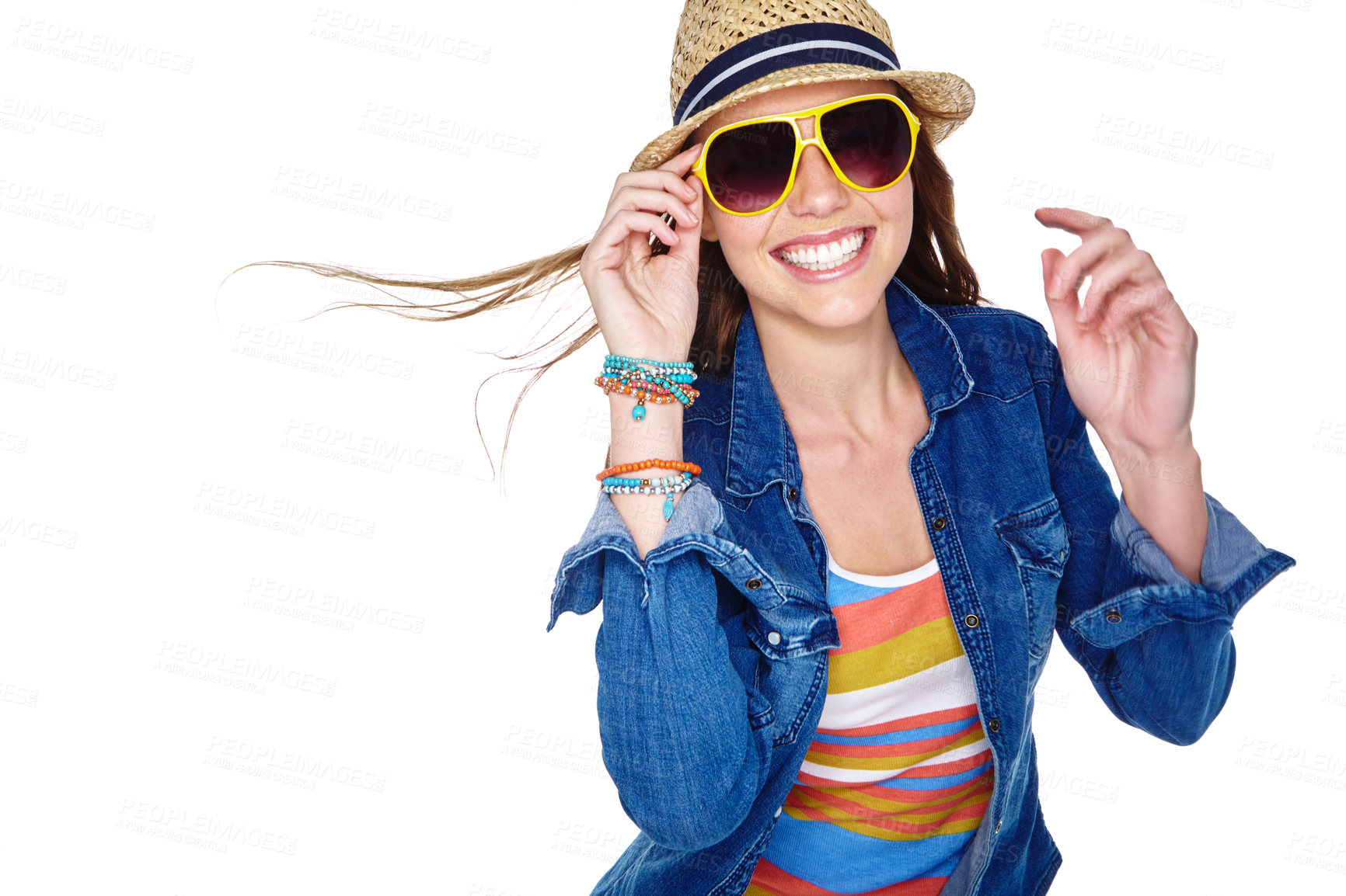 Buy stock photo Studio shot of a young woman dressed for summer isolated on white