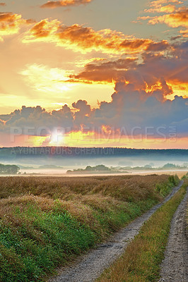 Buy stock photo Early morning photo of farmland in Denmark