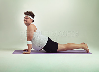 Buy stock photo Shot of an plus size man doing yoga poses