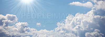 Buy stock photo A photo of a blue sky, clouds and sun