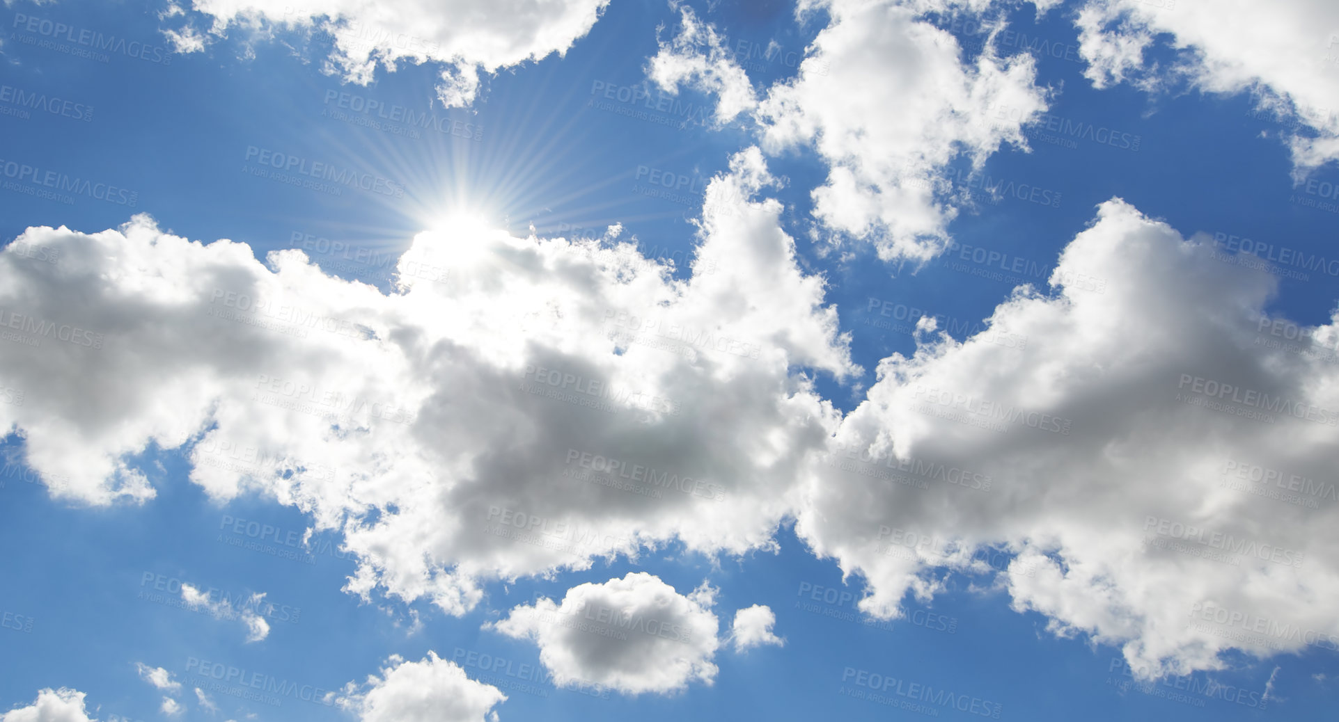 Buy stock photo A photo of a blue sky, clouds and sun